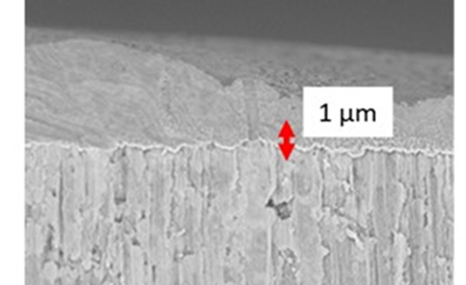 SEM image of Giner's protective coating, 1 µm thick